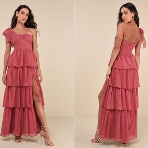 LULUS Sexy Prom Wedding Bridesmaid Tiered Ruffles Boho Flowy Romantic Maxi Dress